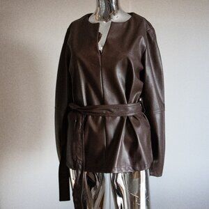 Brown Faux Leather Jacket with Matching  Belt